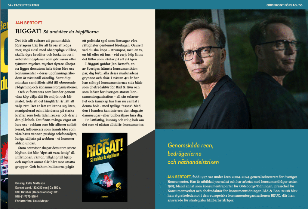 Skärmdump av presentation i bokförlaget Ordfronts höstkatalog.